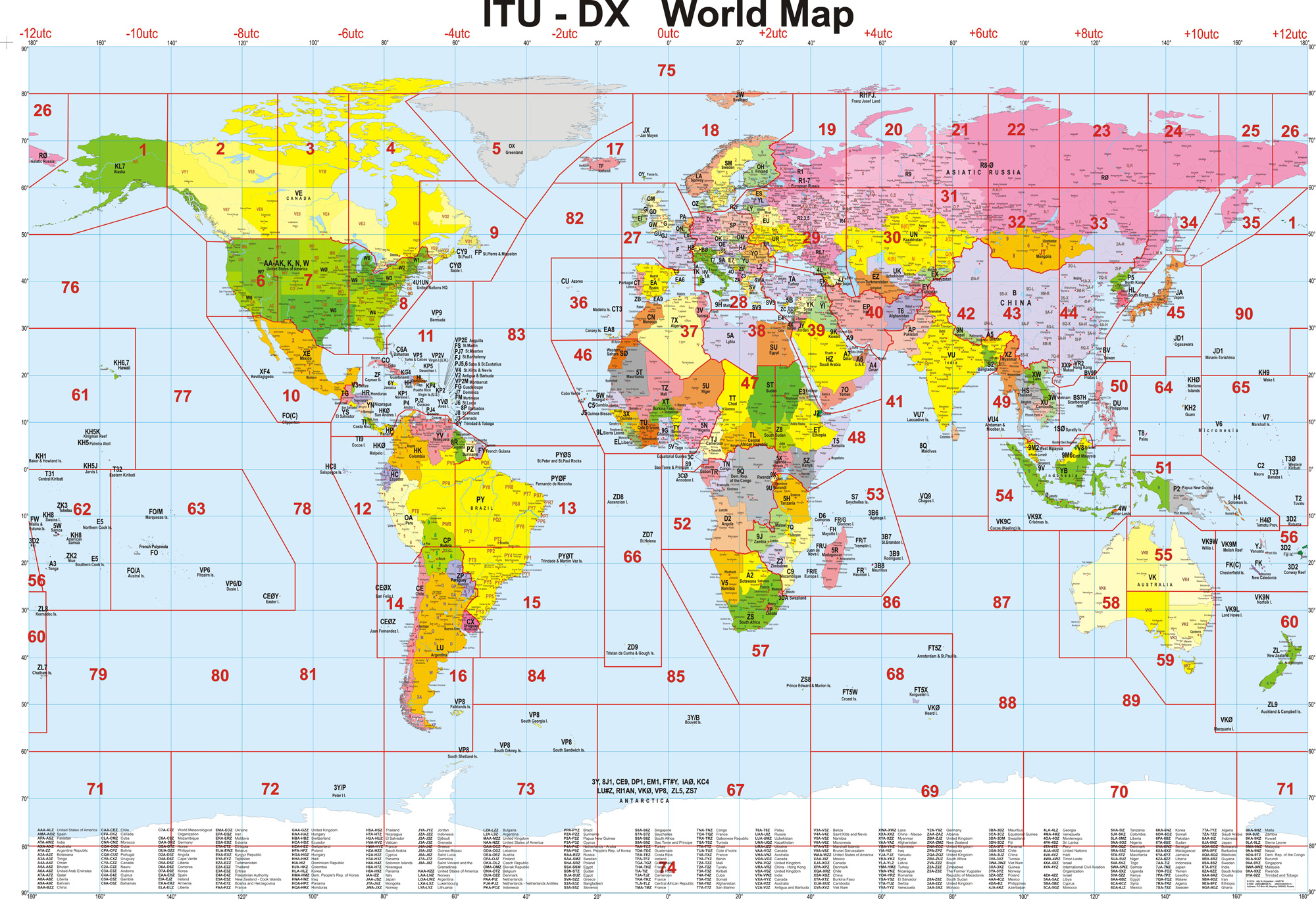 Карты - Радиолюбительская карта мира «WAZ-ITU»